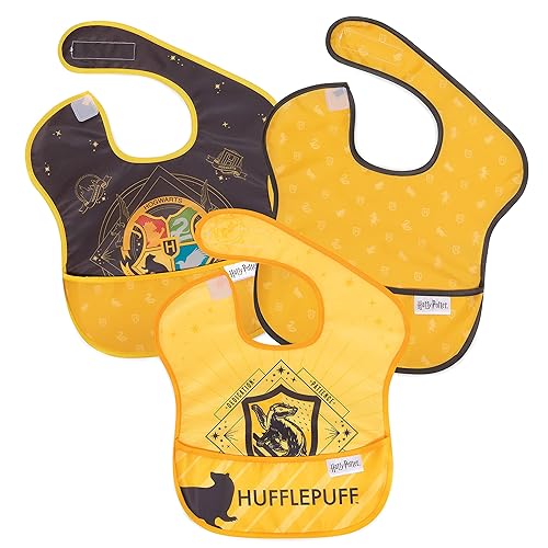 Bumkins SuperBib, Baby Bib, Waterproof Fabric, Fits Babies and Toddlers 6-24 Months - Harry Potter Hufflepuff (3-Pack)