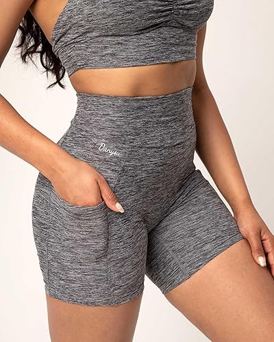 Miniatura 4 de Danysu Pantalones cortos de entrenamiento con corte en V, pantalones cortos de entrenamiento de cintura alta, pantalones deportivos para gimnasio