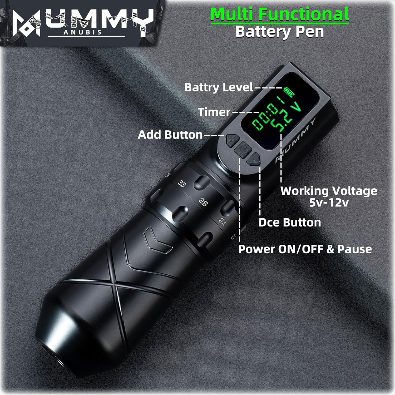 Mummy Anubis Tattoo Pen Machine with Adjustable 6 Strokes 2.2,2.4,2.8,3.3,3.7,4.2mm 2000mAh(anubis machine)