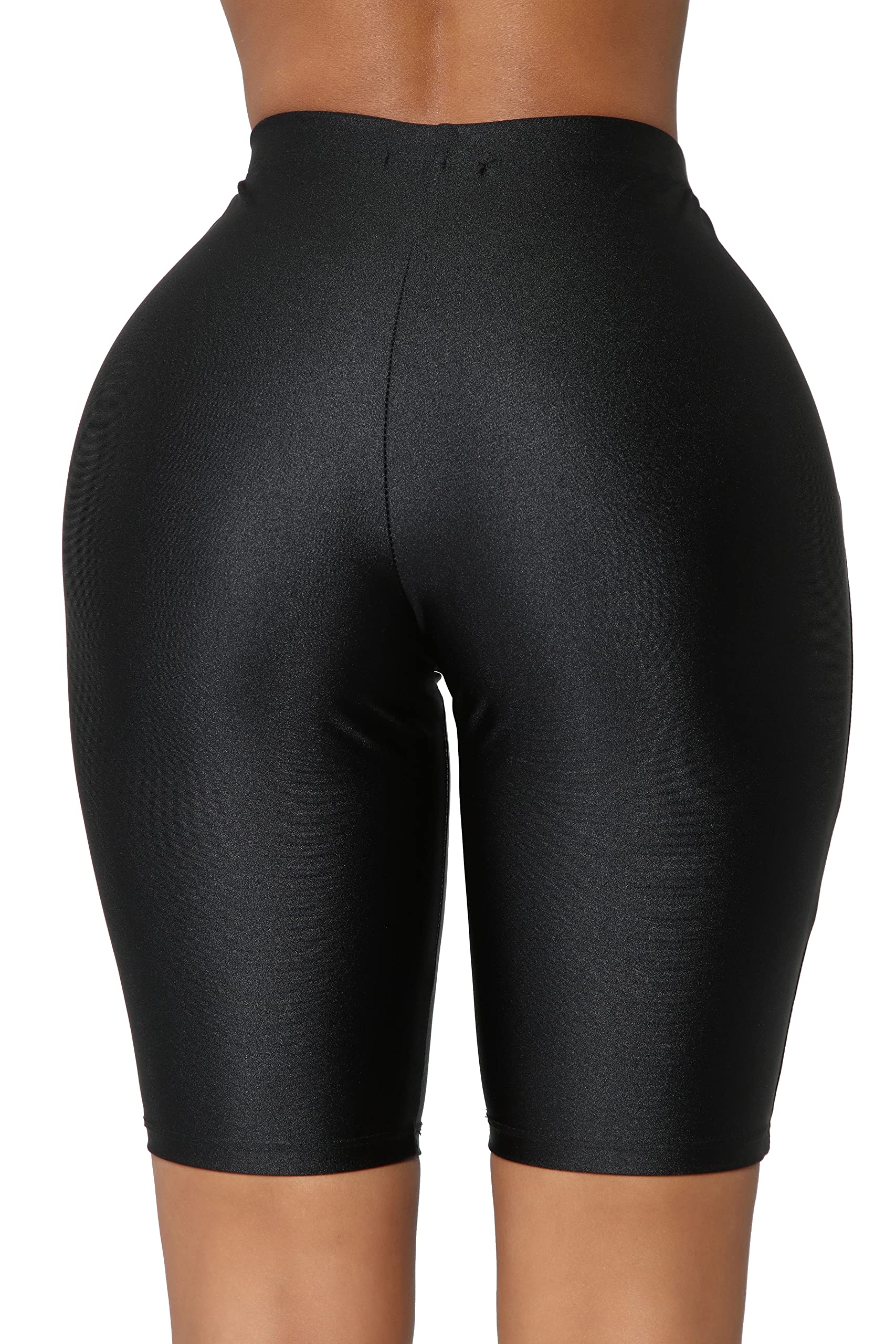 SUNFEXOY Biker Shorts for Women,High-Waisted Shiny Neon Bright Active Workout Yoga Pants Running Shorts Knee Length