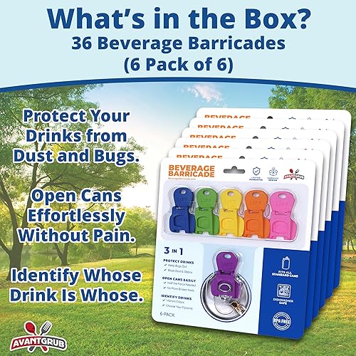 Vista 8 de Avant Grub - Abridor de pestañas fácil y mejorado, 6 unidades, barricada 2.0 de Avant Grub. Colorido protector para latas de bebidas, cerveza