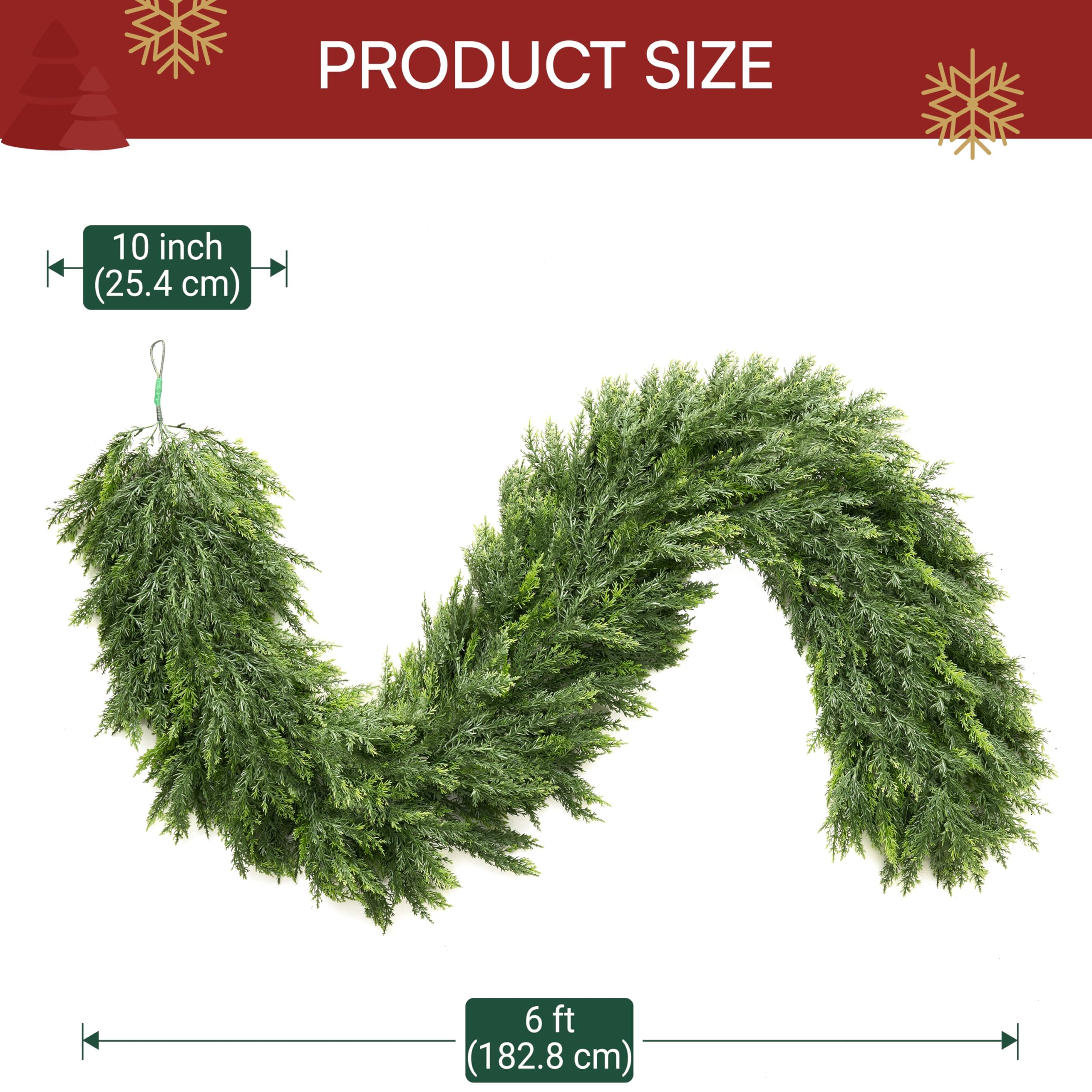 JOYIN Weihnachtsgirlande aus Zedernholz, realistisches Kiefern-Design, dick, üppig und biegbar, grüne Weihnachtsgirlande für Kaminsims, Tisch, Veranda, Innenbereich, Weihnachts-Party-Dekorationen