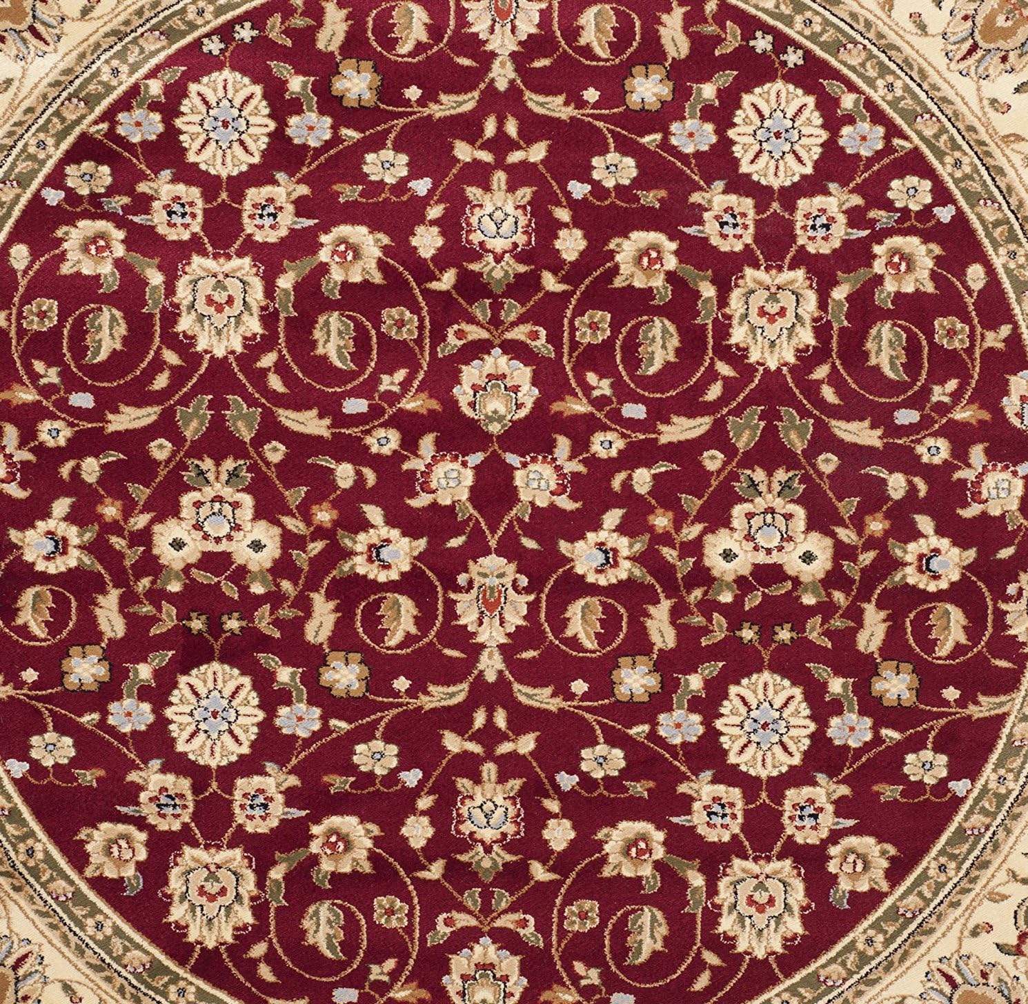 SAFAVIEH Lyndhurst Collection Area Rug - 8' Round, Red & Ivory, Traditional Oriental Design, Non-Shedding & Easy Care, Ideal for High Traffic Areas in Living Room, Bedroom (LNH312A)
