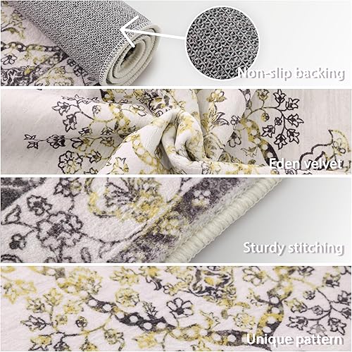 Miniatura 2 de Carvapet Alfombra bohemia con estampado floral y vintage de 3 x 5 pies, lavable para interiores con parte trasera antideslizante, para sala de