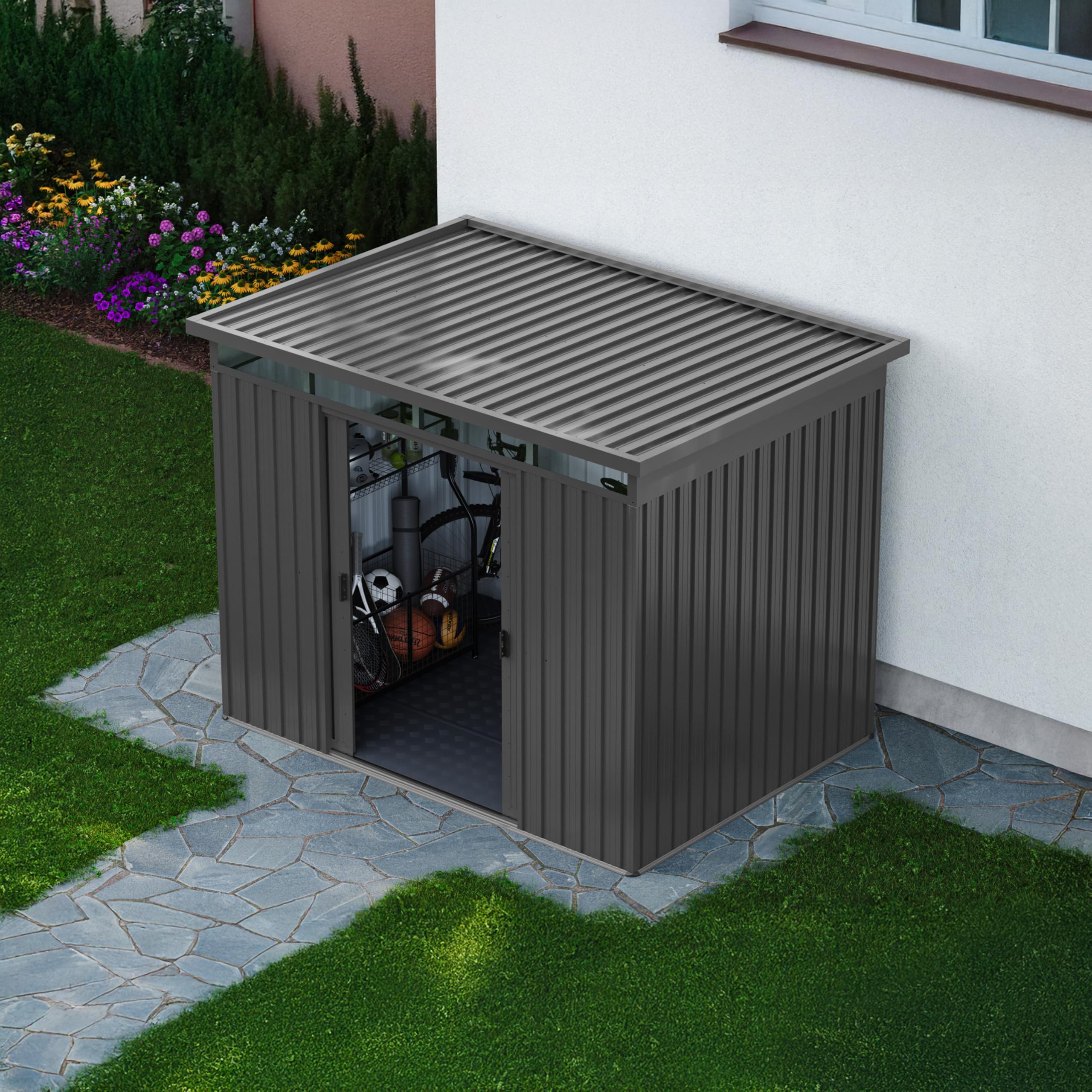 GFP Primeyard Casetta da giardino metallo 220x160x200 cm Armadio da esterno per attrezzi grigio