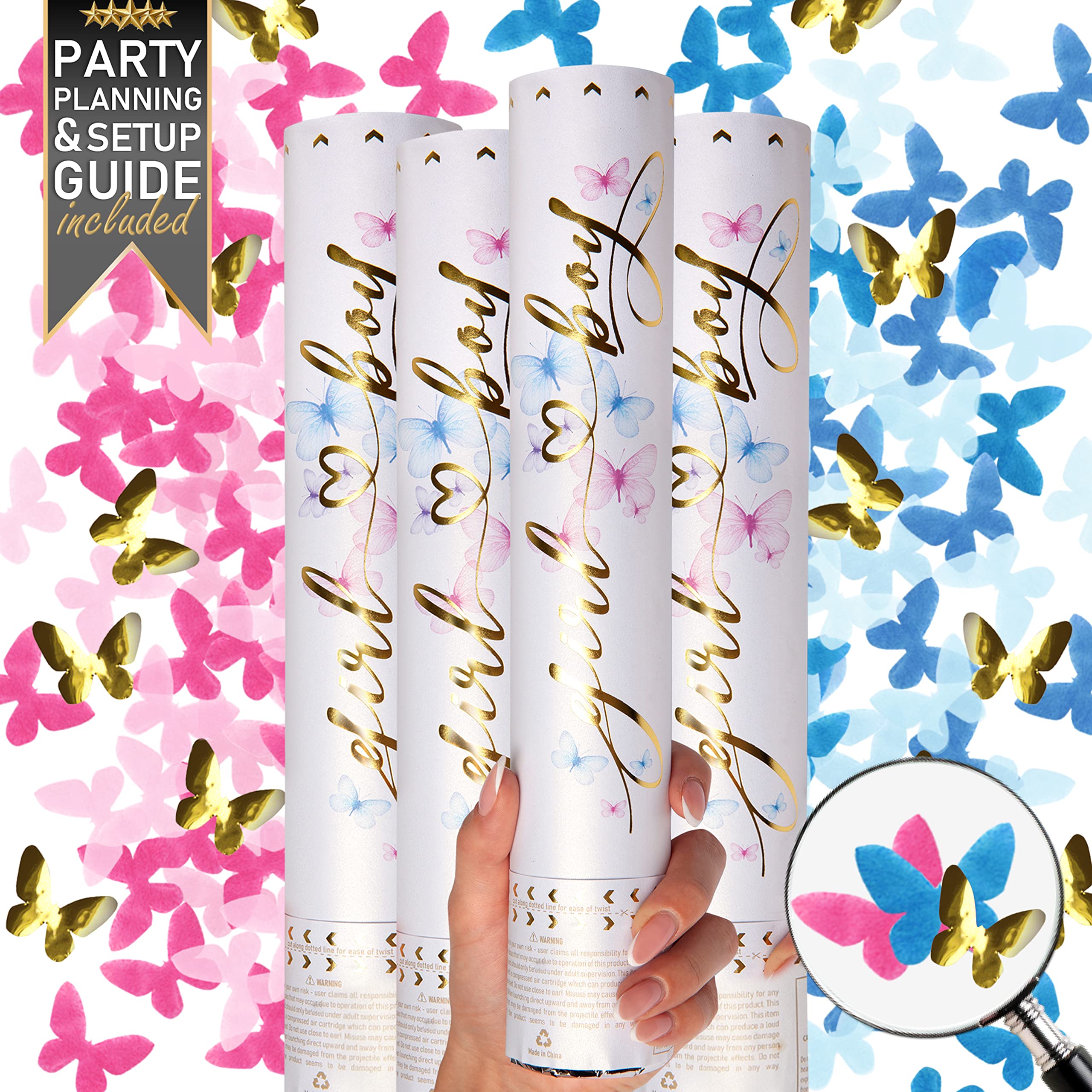 Buy Premium Gender Reveal Confetti Cannon Set of 4 Butterfly