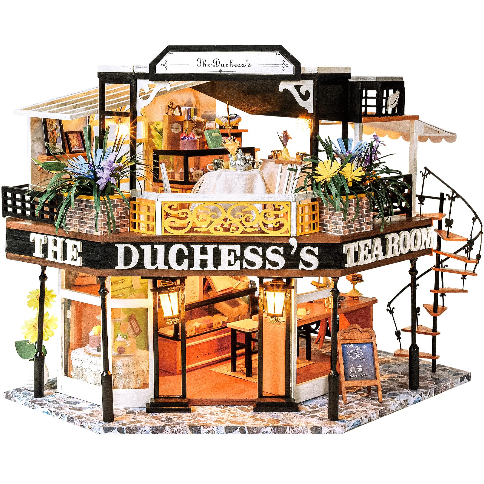CUTEBEE Dollhouse Miniature with Furniture, DIY Wooden Dollhouse Kit Plus Dust Proof, Creative Room Idea (The Duchess's Tea Room)