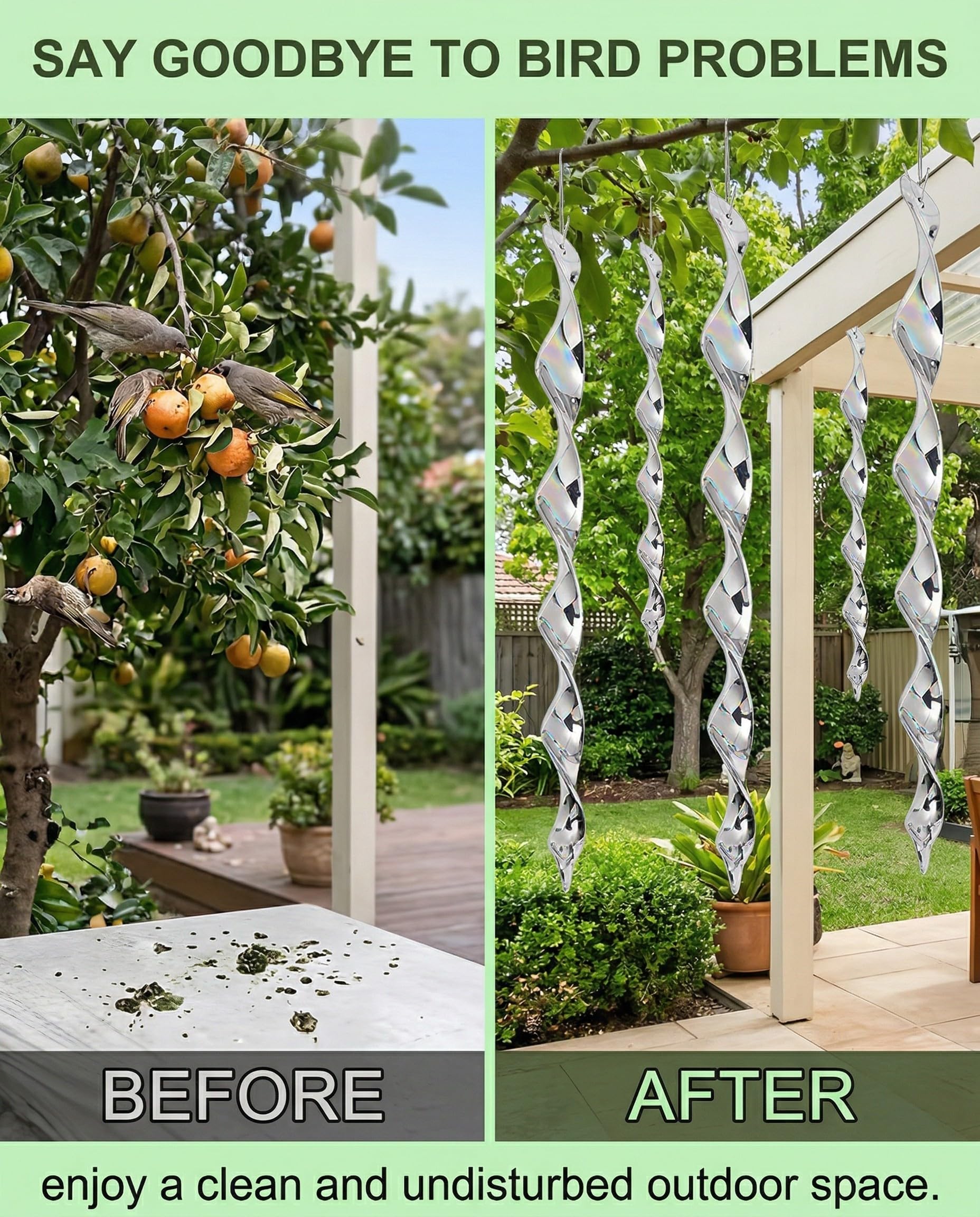 Aste Scaccia Uccelli 4 Pezzi Riflettenti Olografiche Deterrente Visivo Efficace per Balcone, Giardino, Tetto & Frutteto contro Piccioni, Passeri e Corvidi.