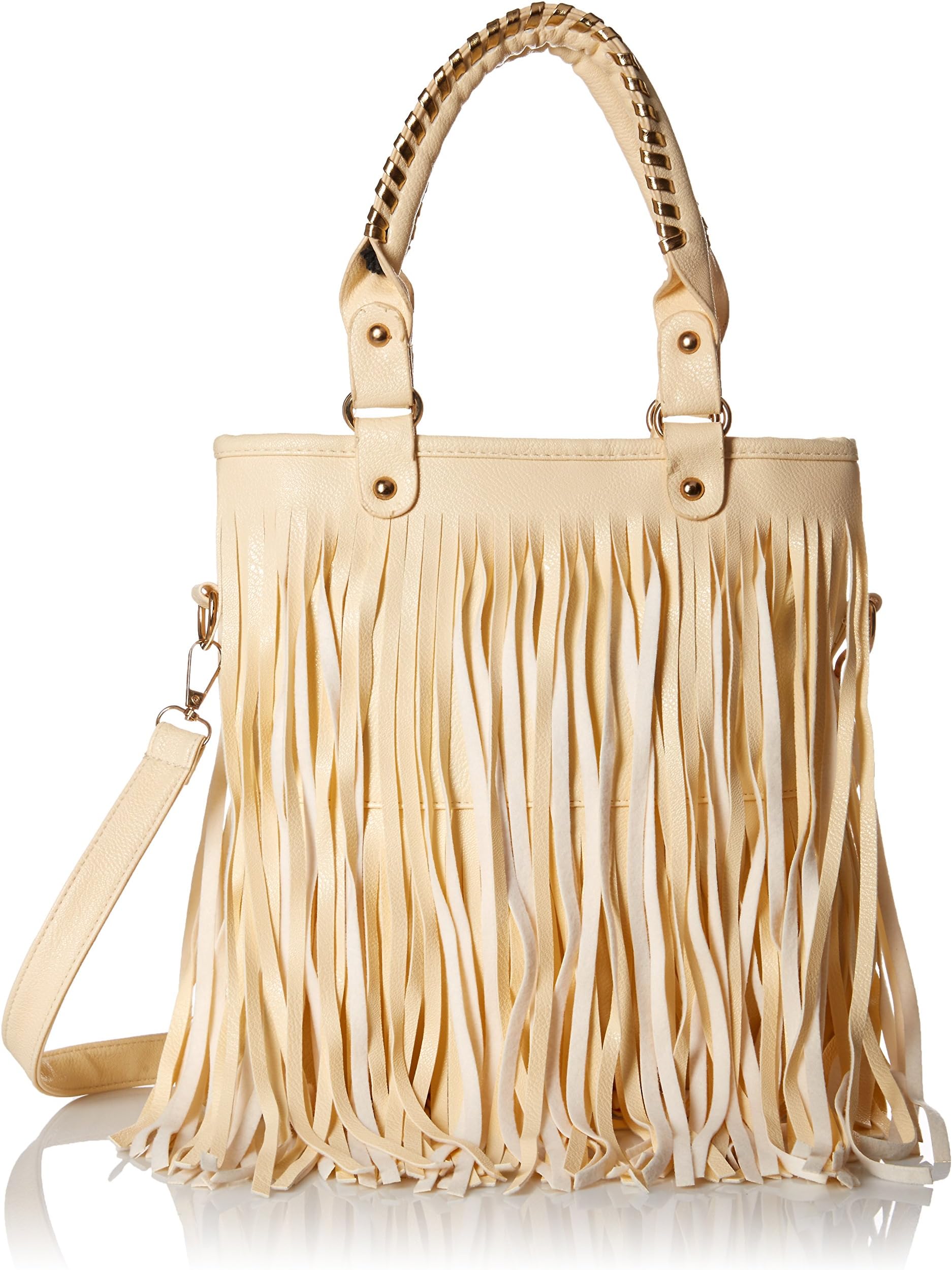 Brighdeal 2013 Lady Student Punk Tassel Fringe Handbag Satchel Purse Hobo Tote with Shoulder Strap (Beige)