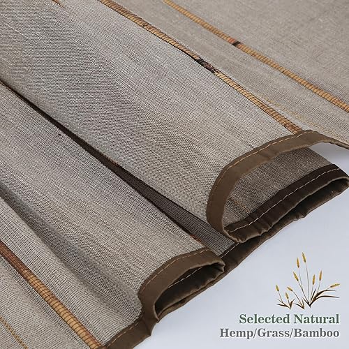 Vista 68 de Yin Yang Persianas romanas de bambú opacas sin cables, elegantes persianas romanas de madera tejida natural con salvia, persianas romanas de bambú