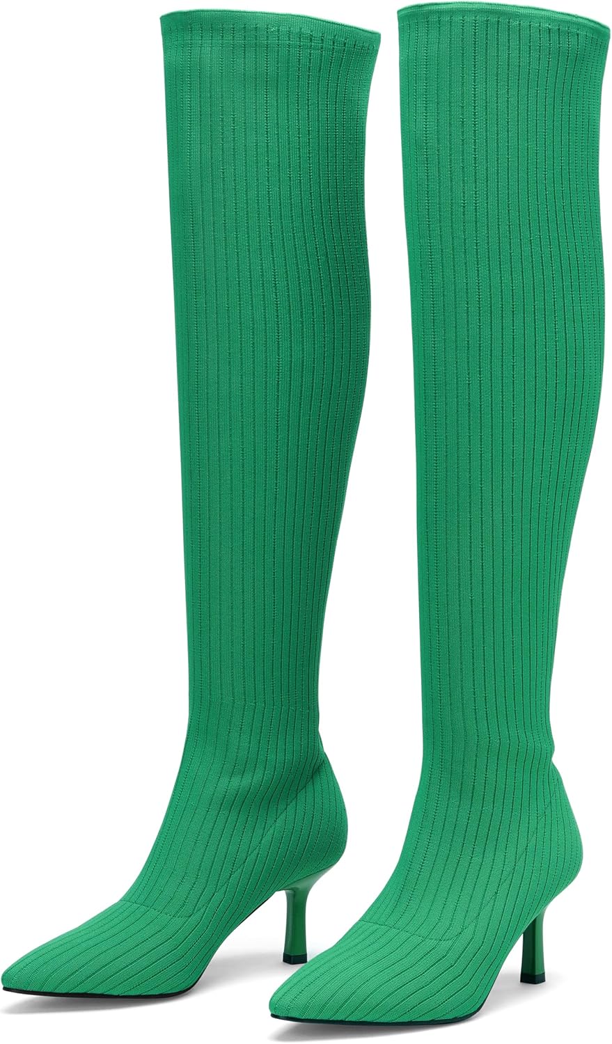 ErikenUrben Women Over The Knee Knit Boots High Heel Thigh High Socks Boots Pointed Toe - Image 4
