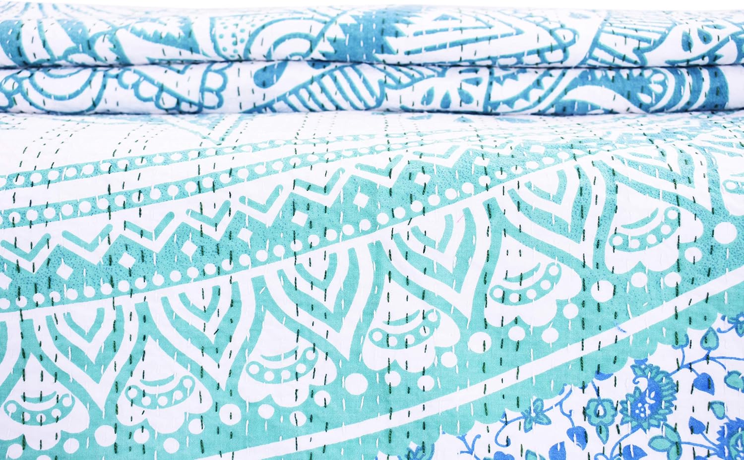 Sophia-Art Ombre Throw Kantha Quilt Indian Handmade Cotton Bedspread Mandala King Bedding
