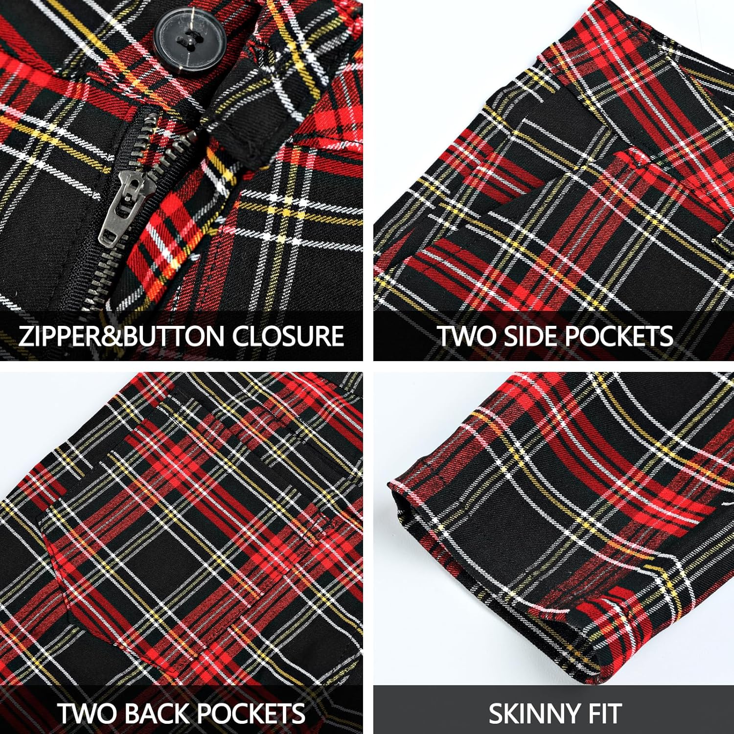 GINGTTO Mens Plaid Dress Pants Stretch Chino Pants Men Slim Fit - Image 4