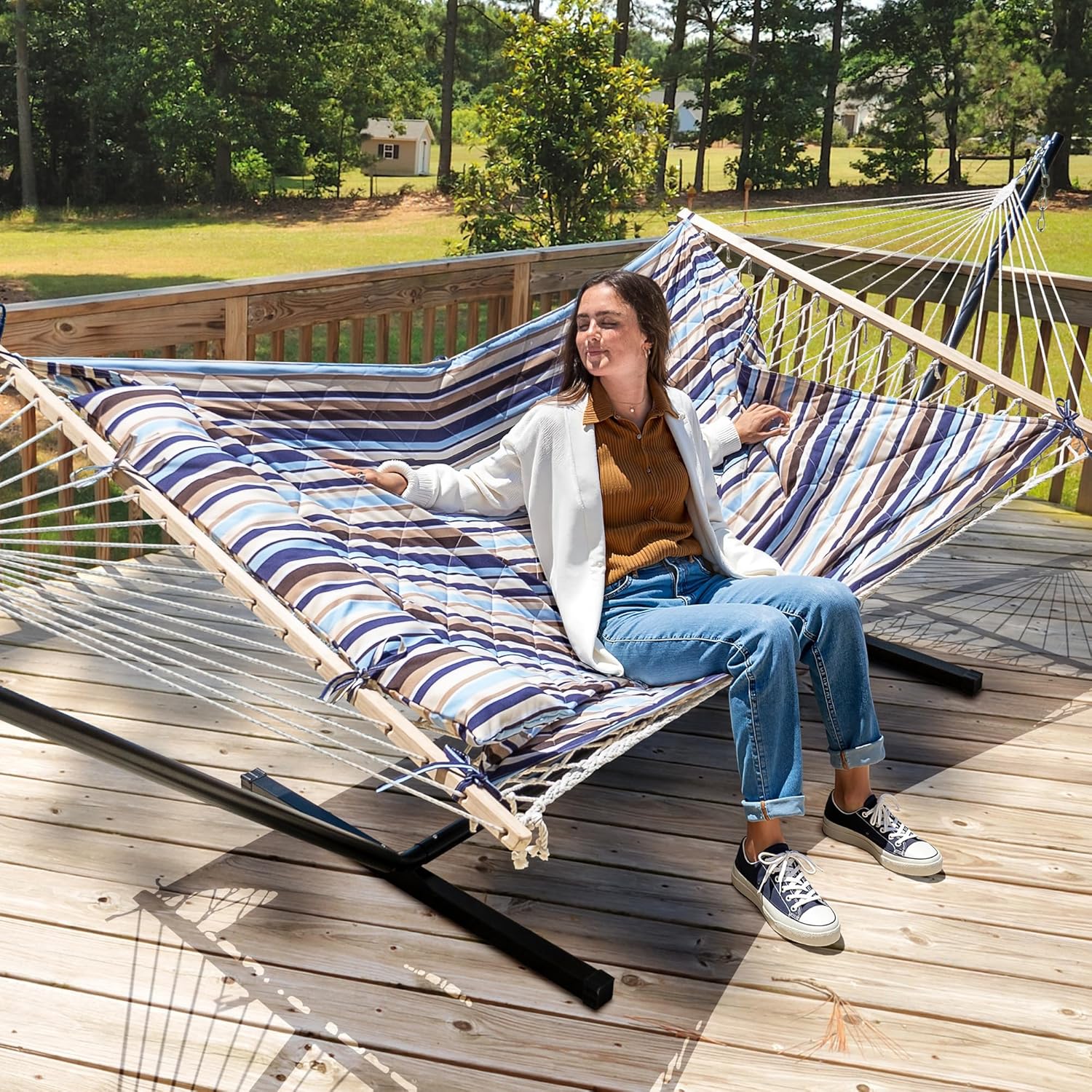 ANOW 2pk - Rope Hammock with 12 Feet Stand + 1 Hammock Cover