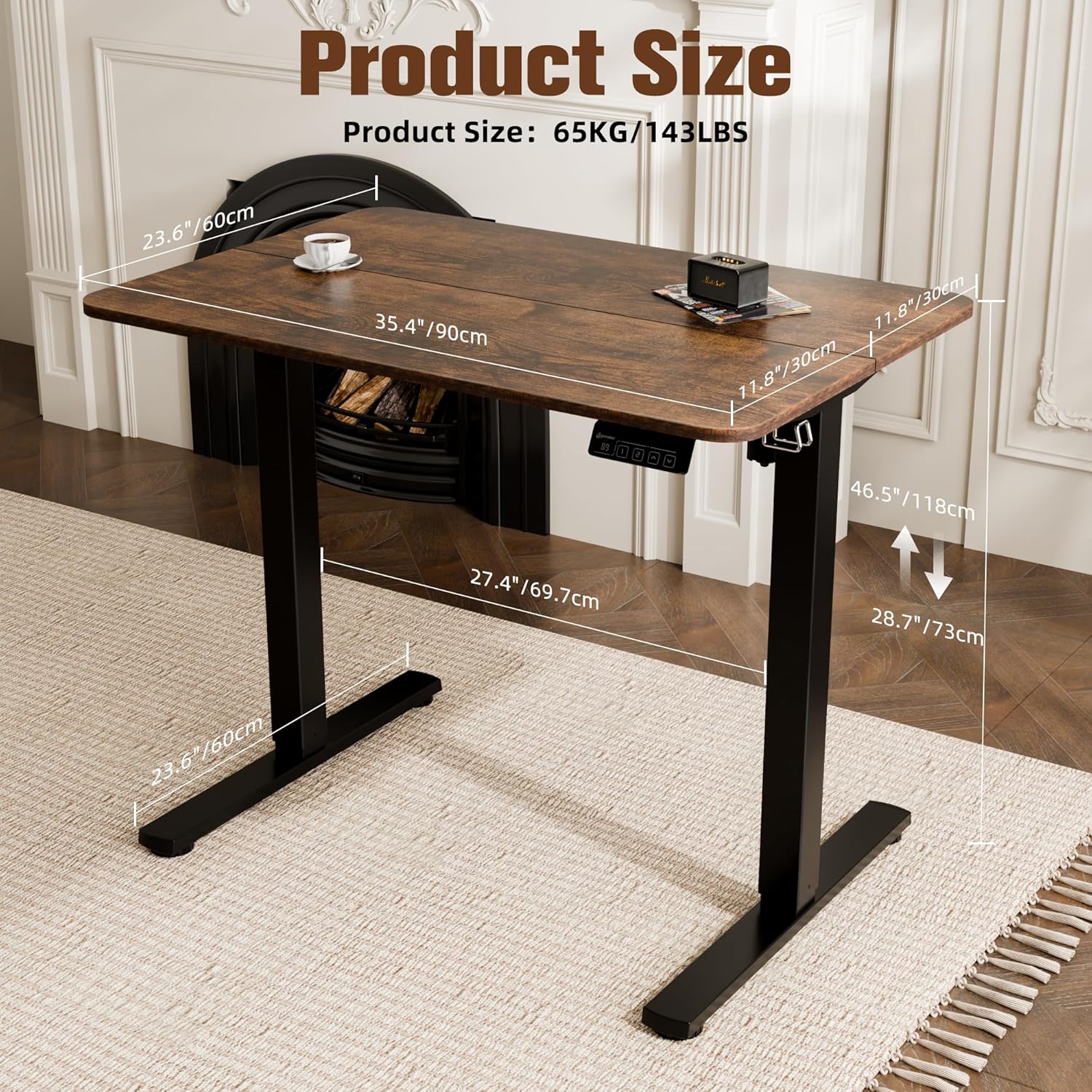 ERGOMAKER 35" Electric Standing Desk, Adjustable Height, Sit Stand Up Desk for Home Office & Computer Workstations, Memory Controller, Rustic Brown