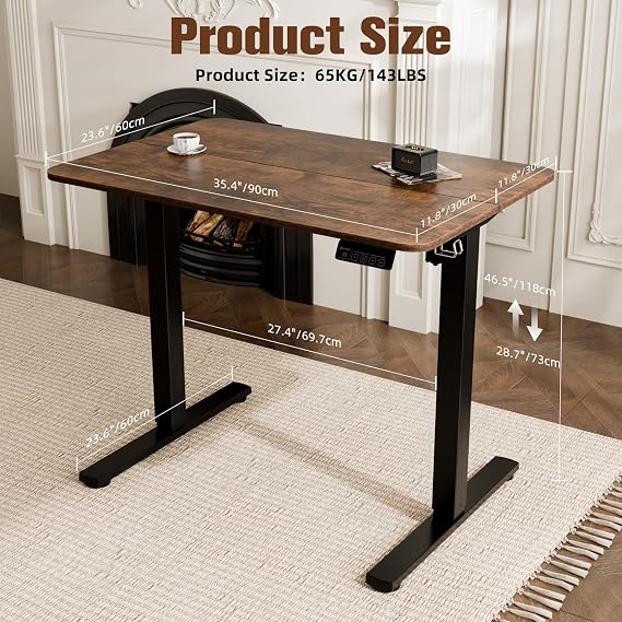 ERGOMAKER Electric Standing Desk 90x60cm, 2 Memory Heights, Rustic Brown