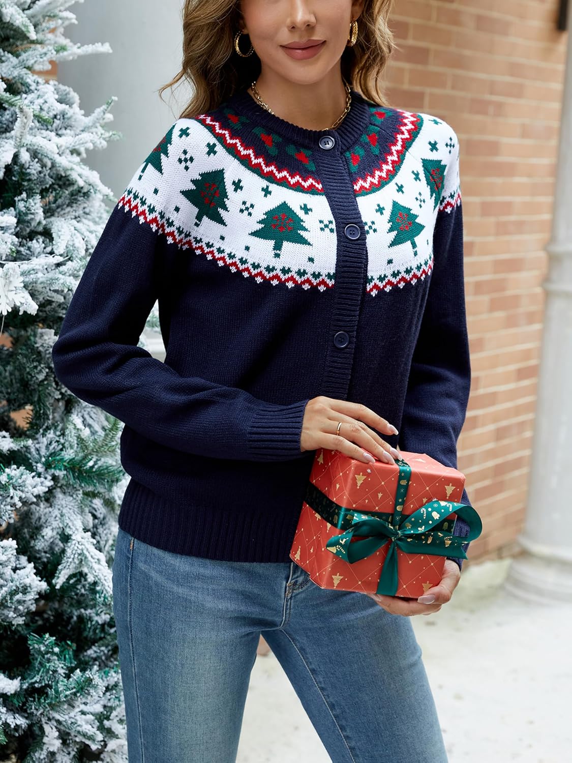 LUBOT Christmas Sweaters Cardigans for Women Ugly Soft Fuzzy Knit Long Sleeve Pullover for Christmas Party Holiday S-XXL - Image 2