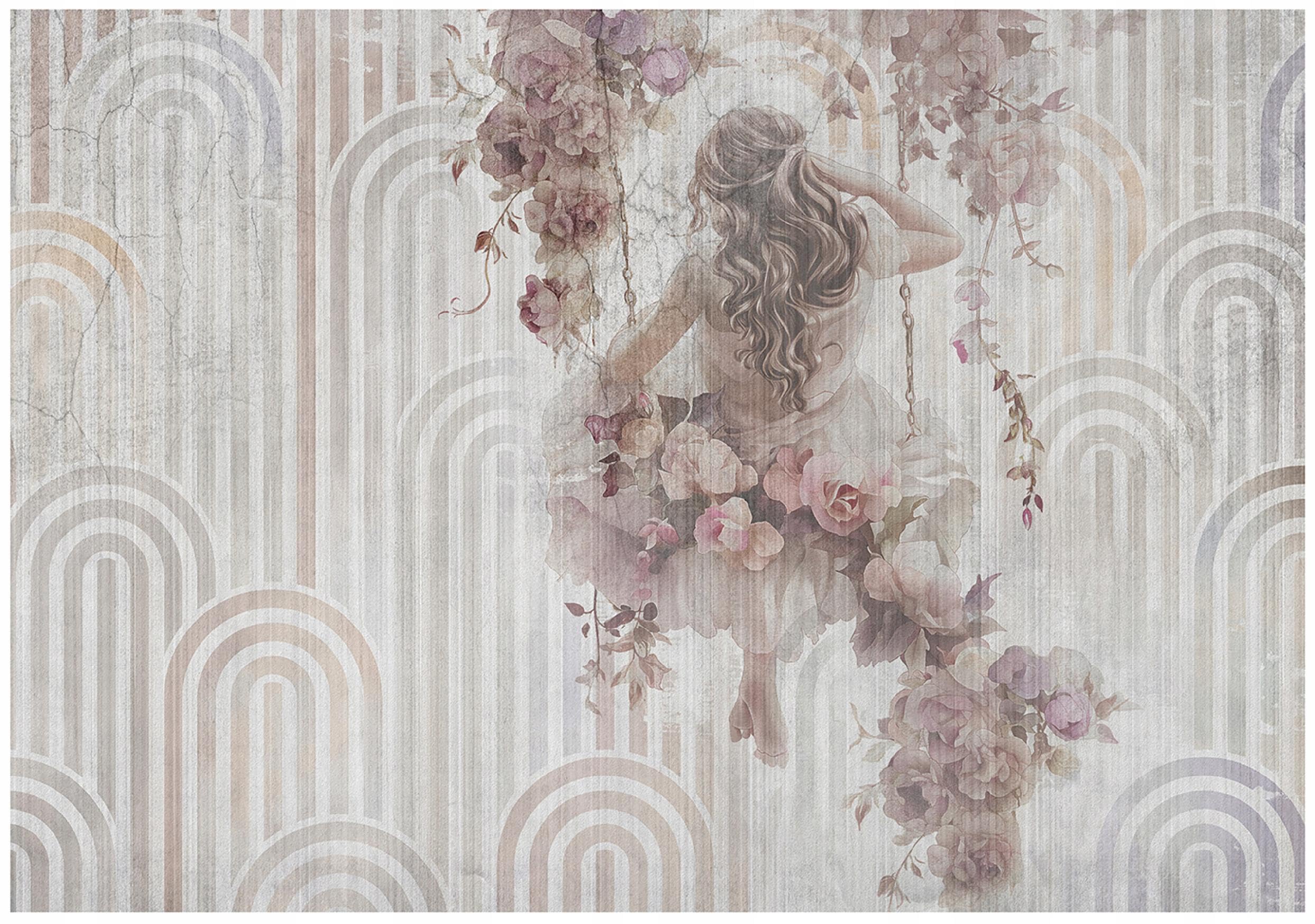 Papier peint intissé chambre adulte motif femme et fleurs géantes 3D