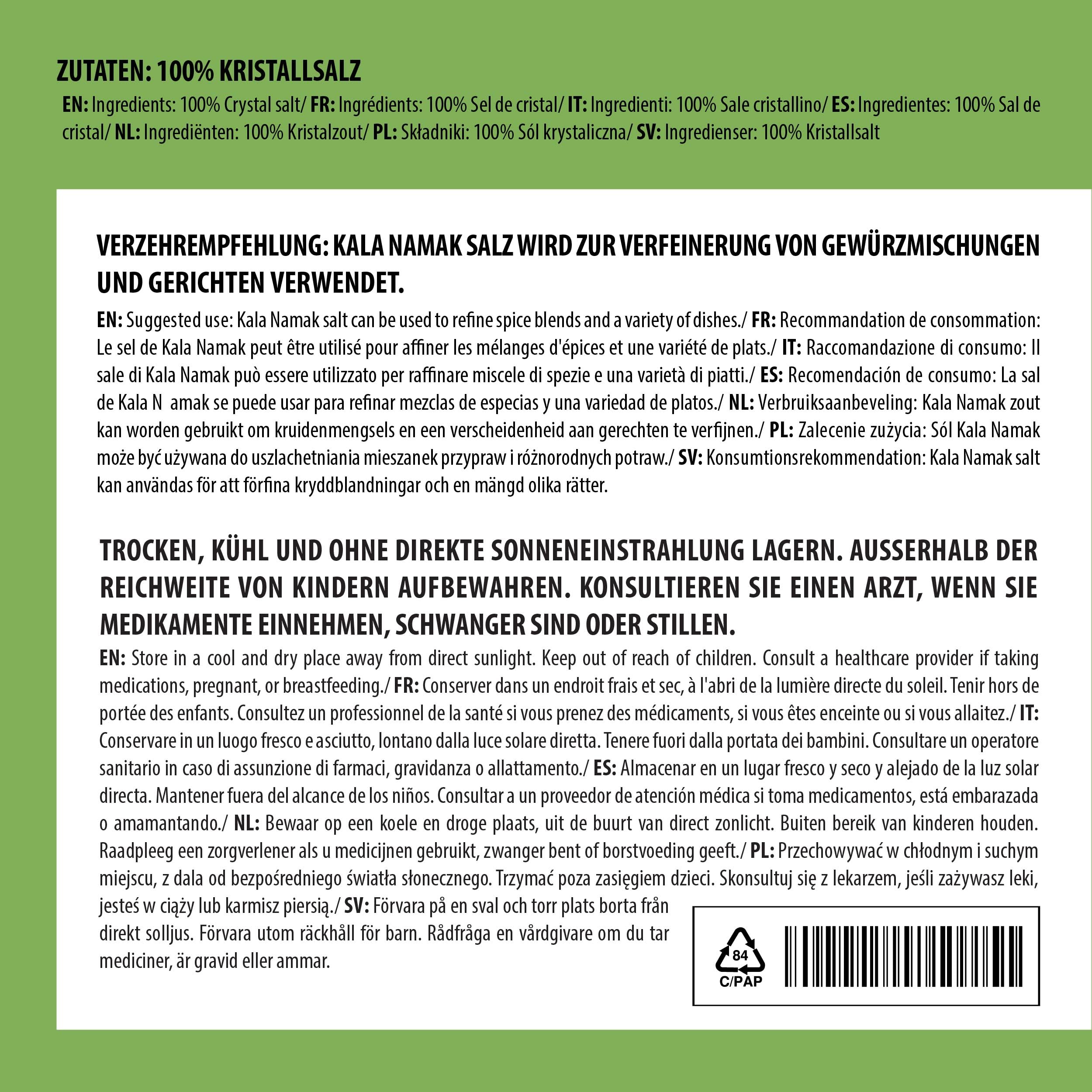 Alpi Nature Drobna Sól Kala Namak 1kg, Naturalna Czarna Sól Kamienna Kala Namak Drobna