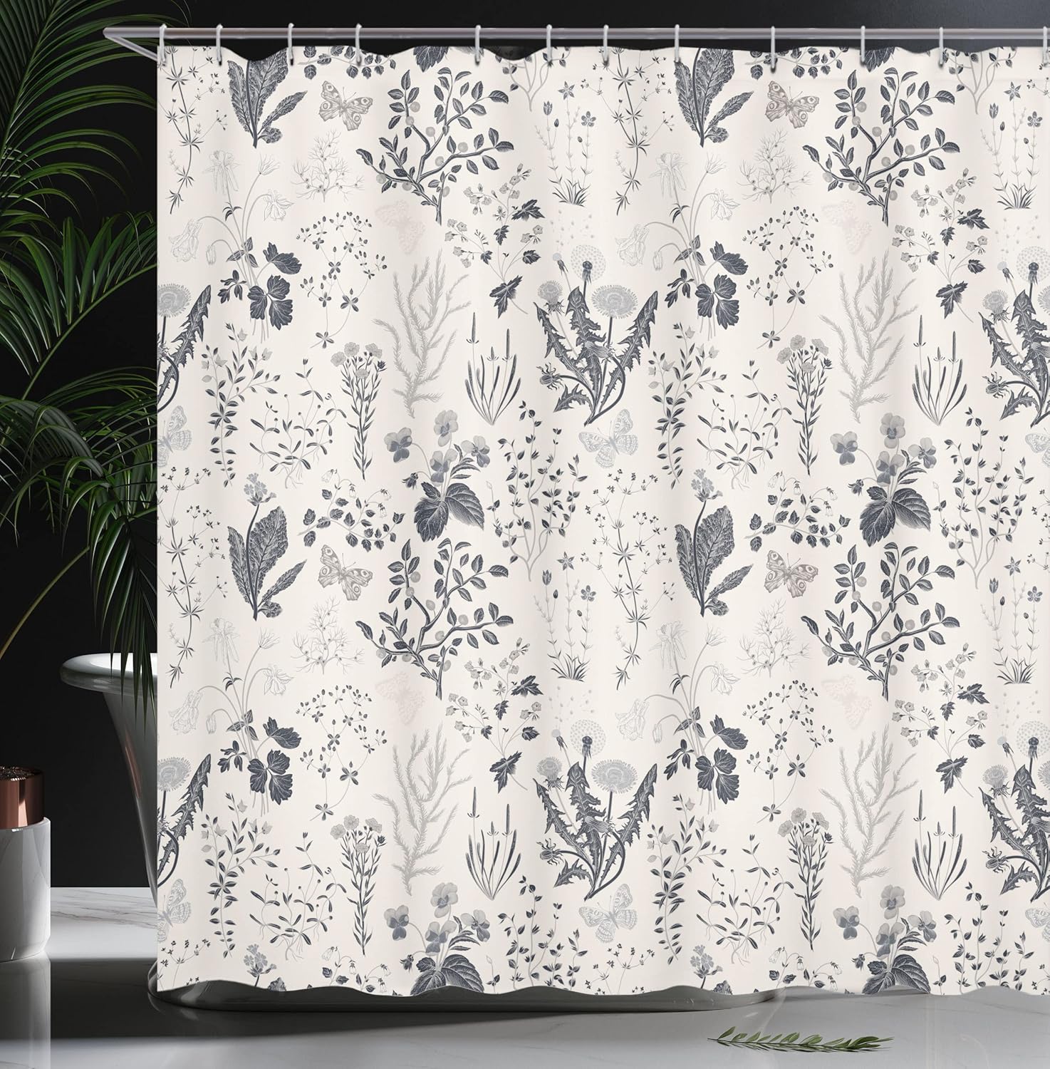 Ambesonne Floral Shower Curtain, Vintage Garden Plants Herbs Flowers Botanical Classic Design Illustration, Cloth Fabric Bathroom Decor Set with Hooks, 69" W x 84" L, Dark Grey