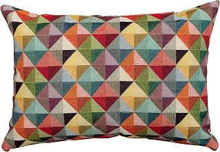 Linen Loft Geometric Tapestry Double Sided Boudoir Cushion Cover. Multicoloured Red Blue Green Yellow Triangular Harlequin Patten. 17"x12" Rectangle.