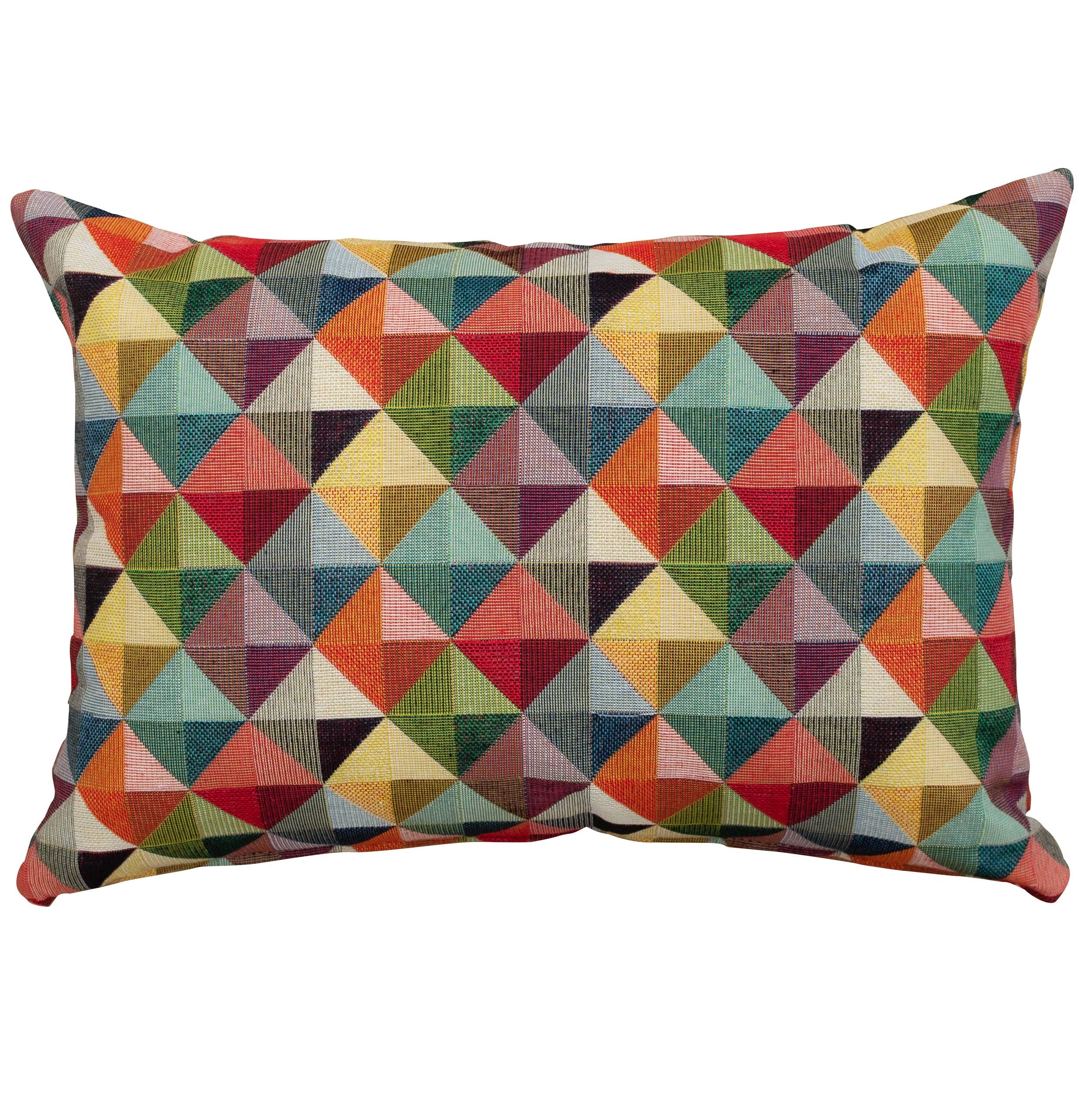 Linen Loft Geometric Tapestry Double Sided Boudoir Cushion Cover. Multicoloured Red Blue Green Yellow Triangular Harlequin Patten. 17"x12" Rectangle.