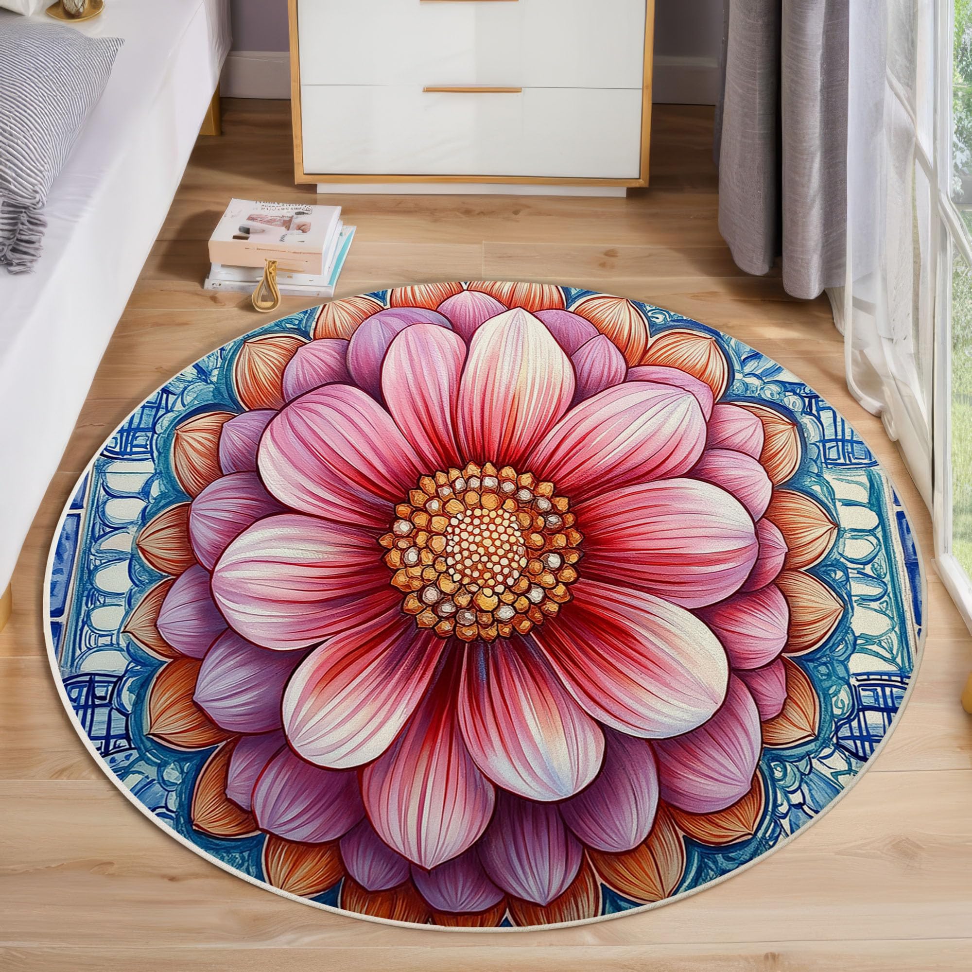 Tapis rond salon fleurs pour égayer votre cuisine et balcon abrité