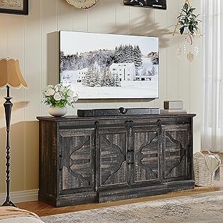 YITAHOME TV Stands with Power Outlets for 70/65 Inch Television, Modern Farmhouse Entertainment Center TV Media Console with Barn Sliding Doors & Adjustable Shelf for Living Room, Dark Rustic Oak