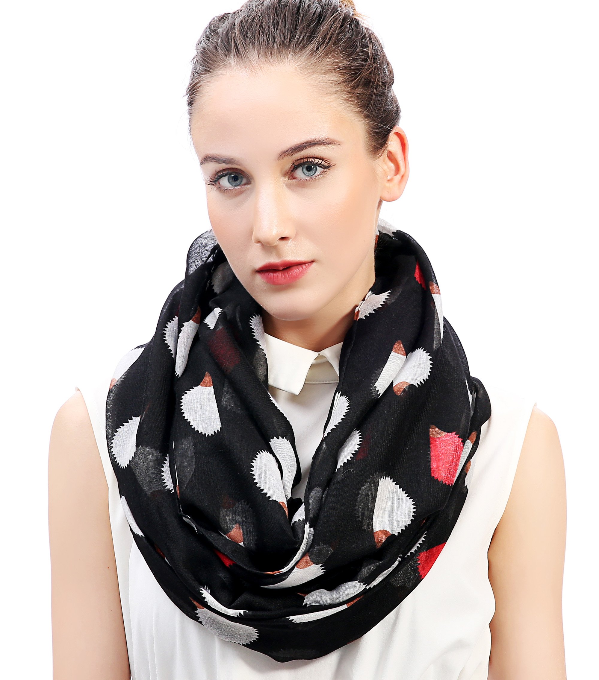 Lina & Lily Hedgehog Animal Print Women's Infinity Scarf Snood Lightweight (Black)