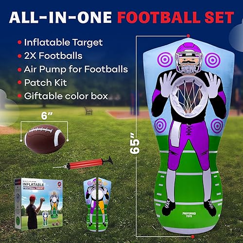 Miniatura 2 de Inflatable Football Target - Double-Sided Toss Training Game with Mini Footballs - Fun Kids Throwing Football Games for Indoors, Outdoors,