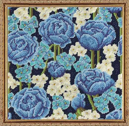 Design Works Crafts Blue Roses 12" x 12" Needlepoint Kit, Multicolor