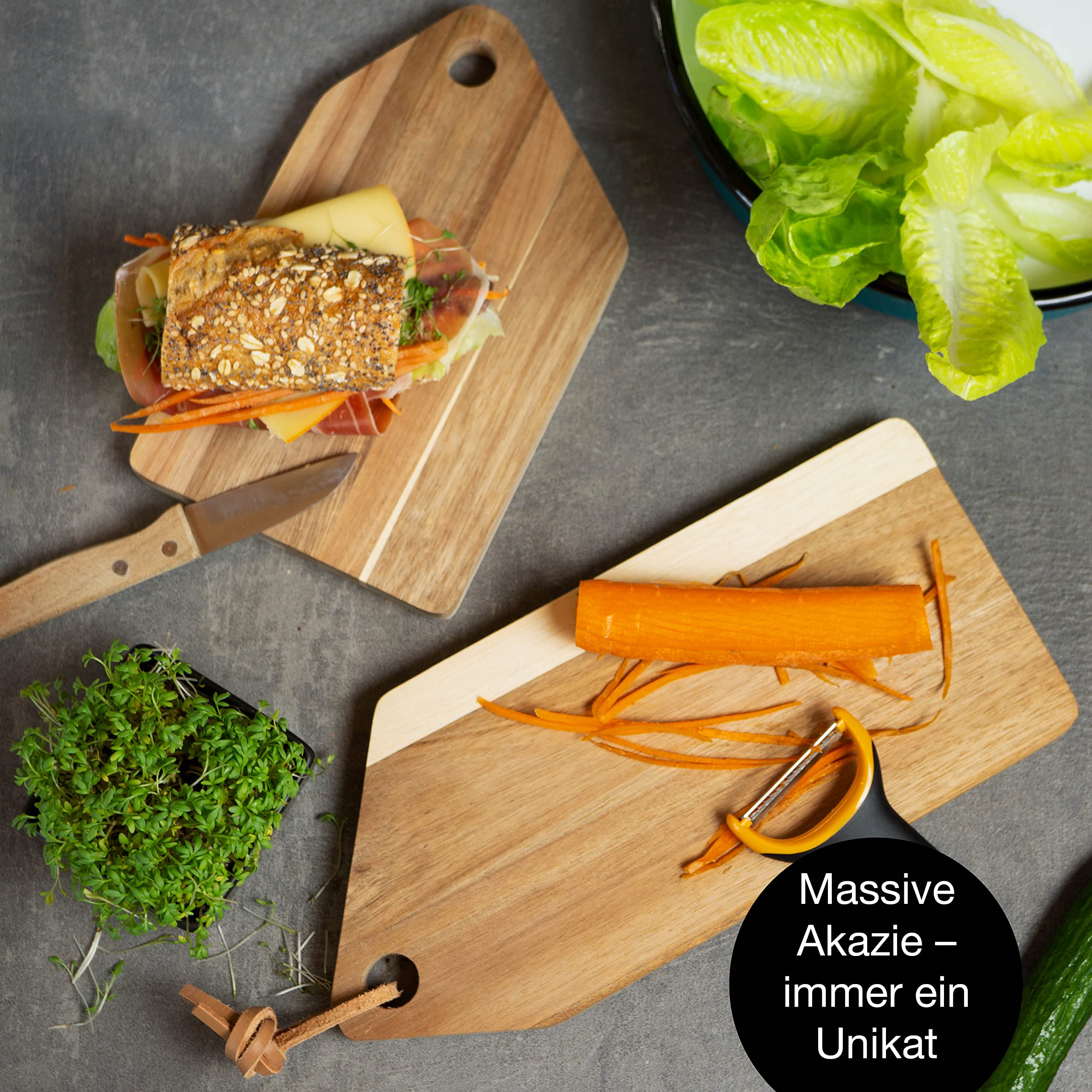 2 Planches à Découper En Acacia Massif - 1,5 Cm D'épaisseur - Antibactériennes - Plateau Fromage Ou Apéro