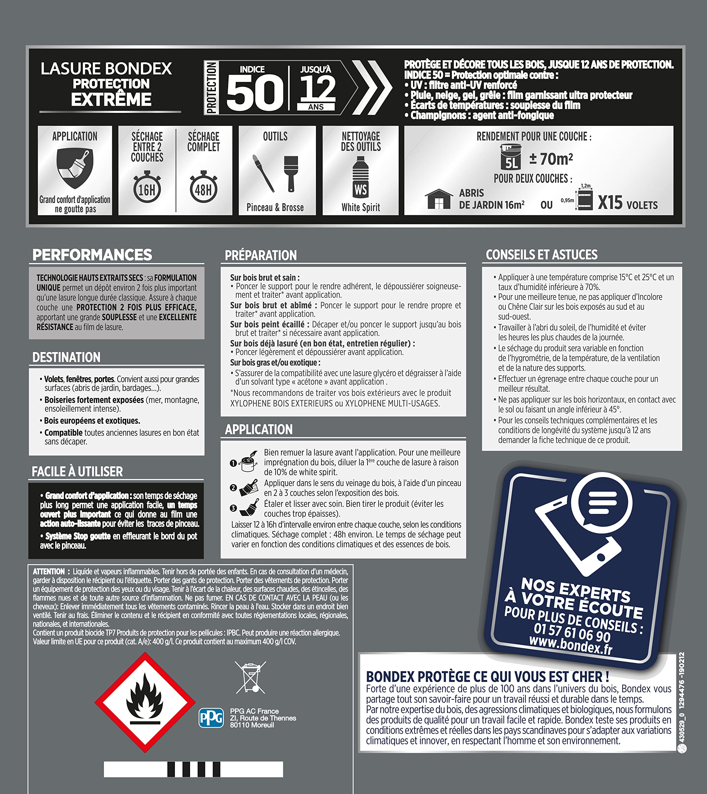 BONDEX - Lasure Bois Protection Extrême - Anti-UV/Humidité - Haute Résistance - Séchage Rapide - 5L - Teck
