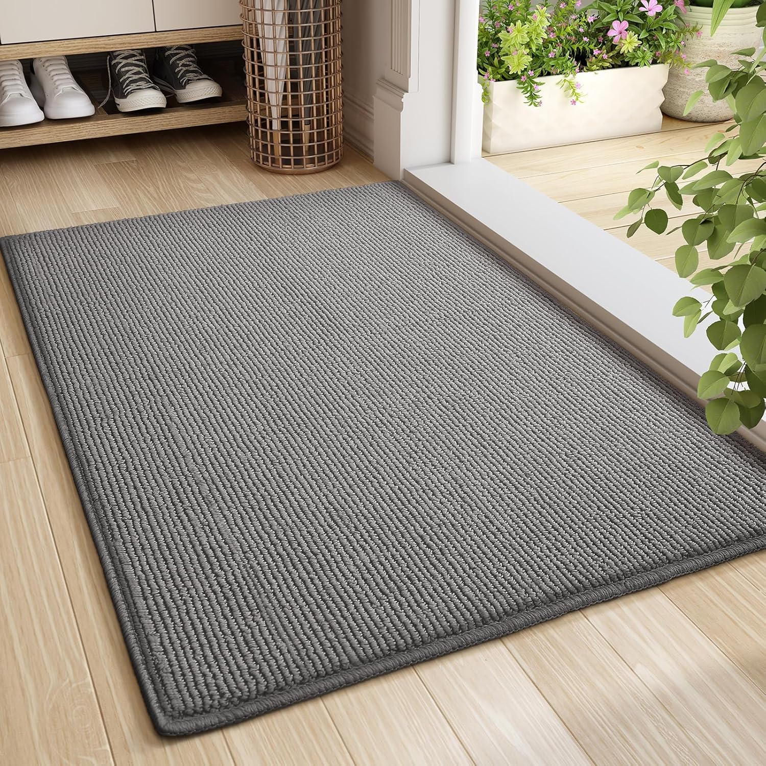 Color&Geometry Door Mat Indoor Entrance- Dirt Trapper, Absorbent, Non Slip, Washable Doormat, 24"x36" Indoor Door Mat Grey Entrance Rugs 2x3 Indoor Rugs for Entryway 24"x36" Grey