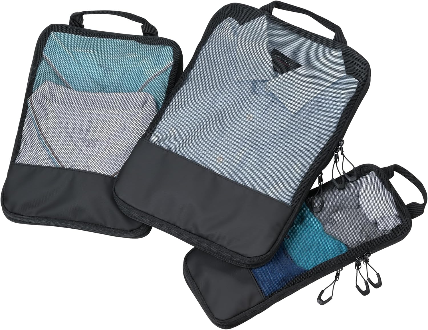 Travel Compression Bag Set - TROIKA Black Packing Cubes - 3 Pack Bags with Additional Compression Zip for Space-Saving Packing of Clothes in Suitcase & Backpack, black, 39,5 x 27,5 x 3,7 cm