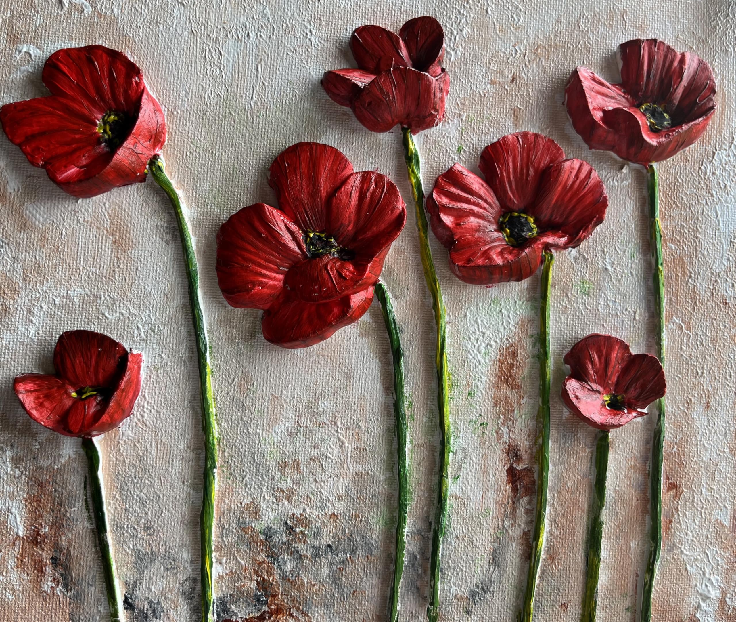 Original handmade 3d poppy flowers painting for wall decoration for home decoration by ashu art gallery,size(8inX10in)-image-15