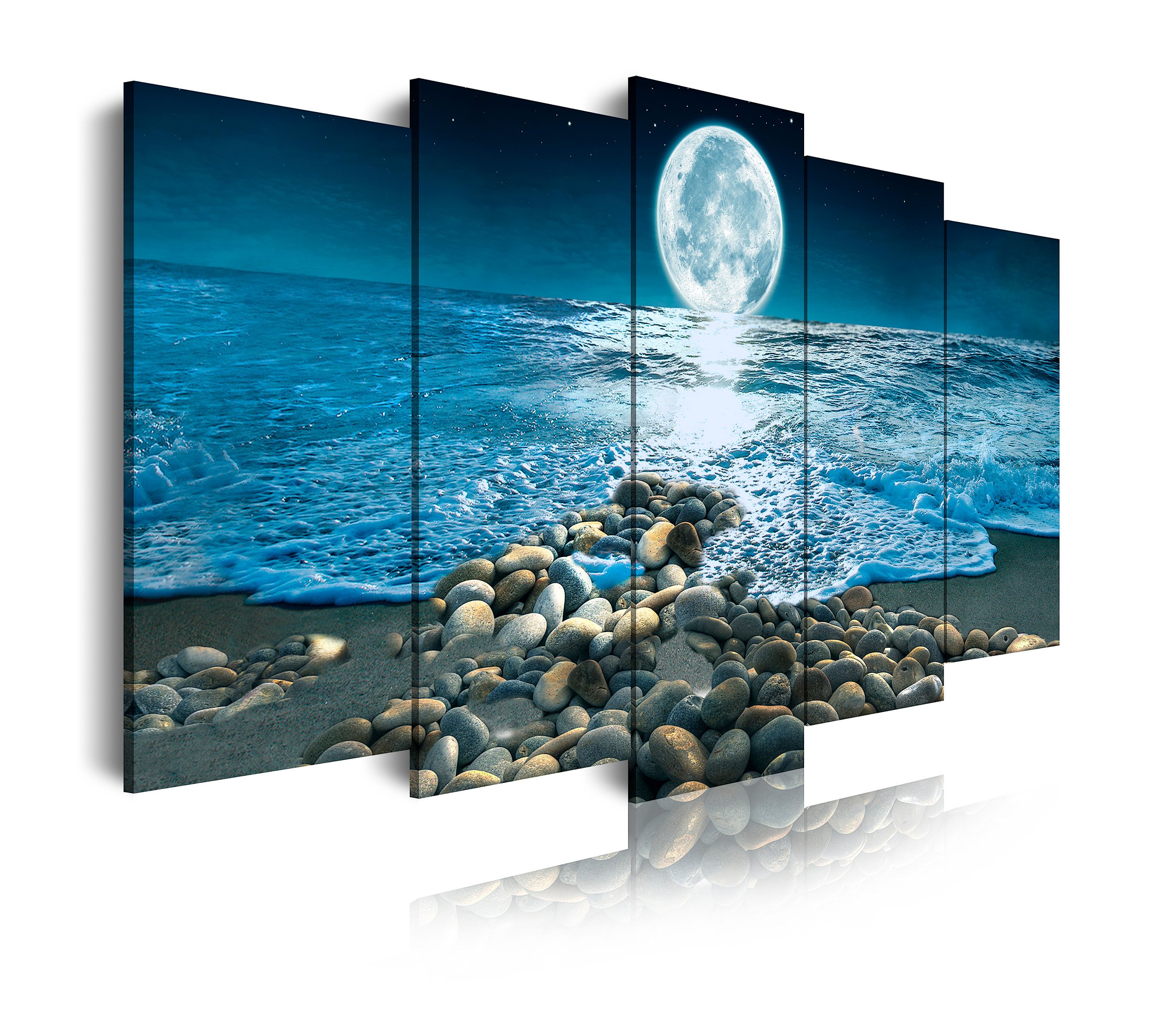 DekoArte - Cuadros Modernos Impresión Imagen Artística | 5 Piezas 150x80cm | Lienzo Decorativo Para Salón o Dormitorio | Estilo Paisaje Nocturno con la Luna iluminando