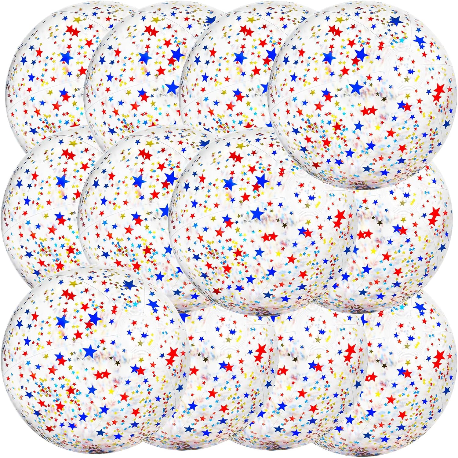 QOUBAI 12Pack Patriotic Glitter Beach Balls Bulk 16 Inch Inflatable Glitter Beach Balls Red White Blue Toy Ball Large 4th of July Pool Toys Summer Outdoor Swimming Pool Games Water Game Party Favor