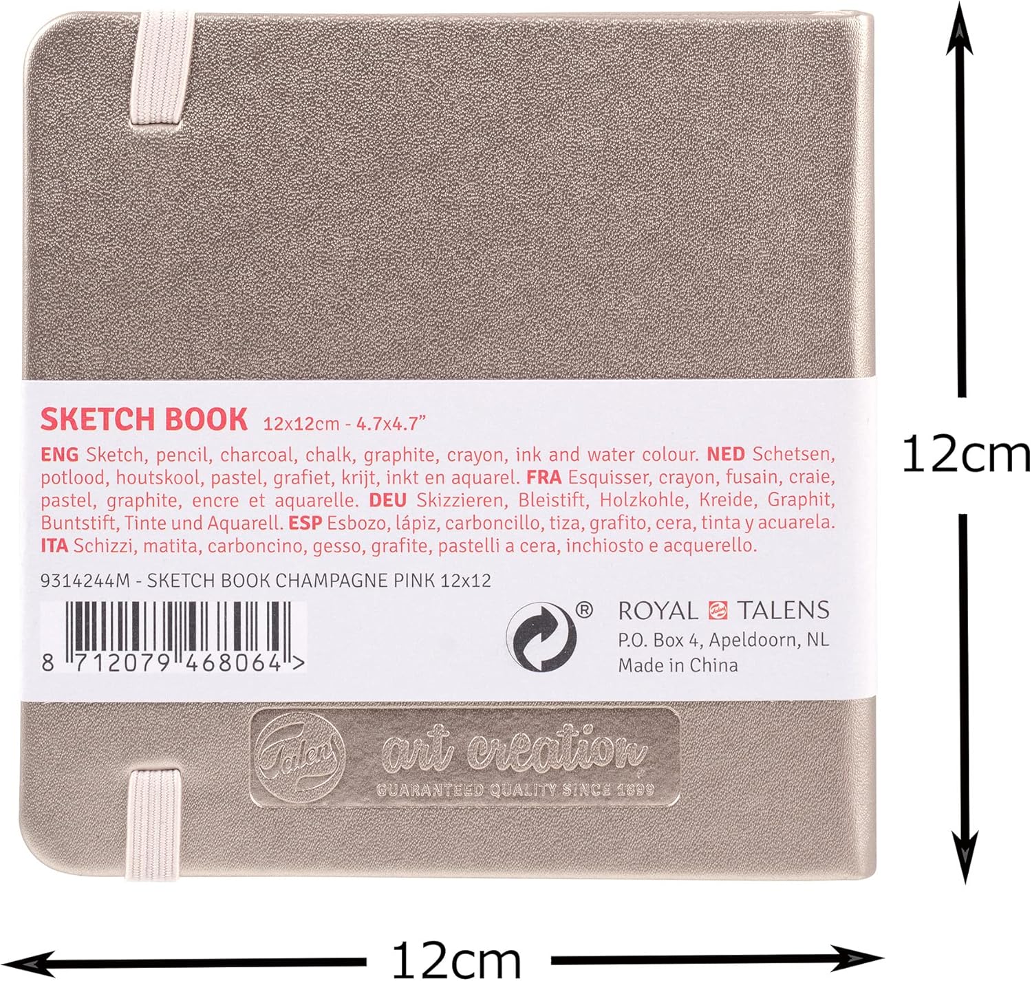 Talens Art Creation T9314-244M 454500 Talens Art Creation Sketchbook, Drawing Notebook, 4.7 x 4.7 inches (12 x 12 cm), Pink Champagne, Thickness 4.9 oz/yd², Fine Acid-Free Paper, 80 Sheets