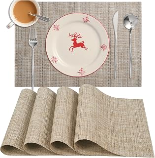 Zupro Placemats Set of 4 Washable Heat-Resistant Non Slip Braided Table Mats Woven PVC Vinyl Kitchen Dining Patio Table Place Mats for Dinner Parties BBQs Indoor and Ourdoor Use.18"x12"(Hemp Yellow)