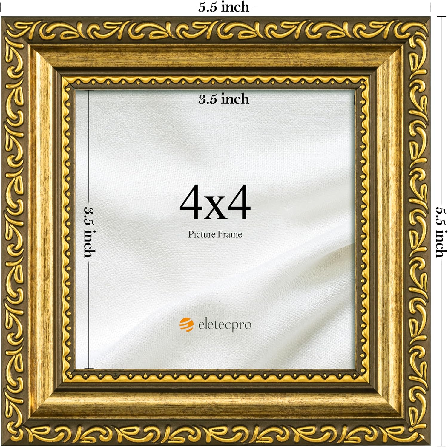 eletecpro 4x4 Picture Frames Set of 4, Ornate Frames with Glass Cover, Vintage Gold Photo Frame Displays 4x4 Photo for Tabletop, Gold - Image 3