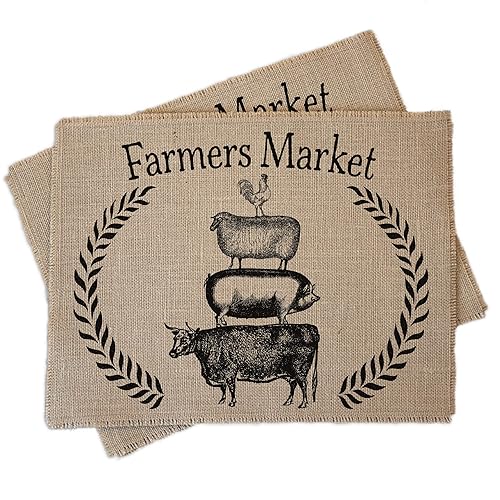 Farmers Market burlap placemats - set of two