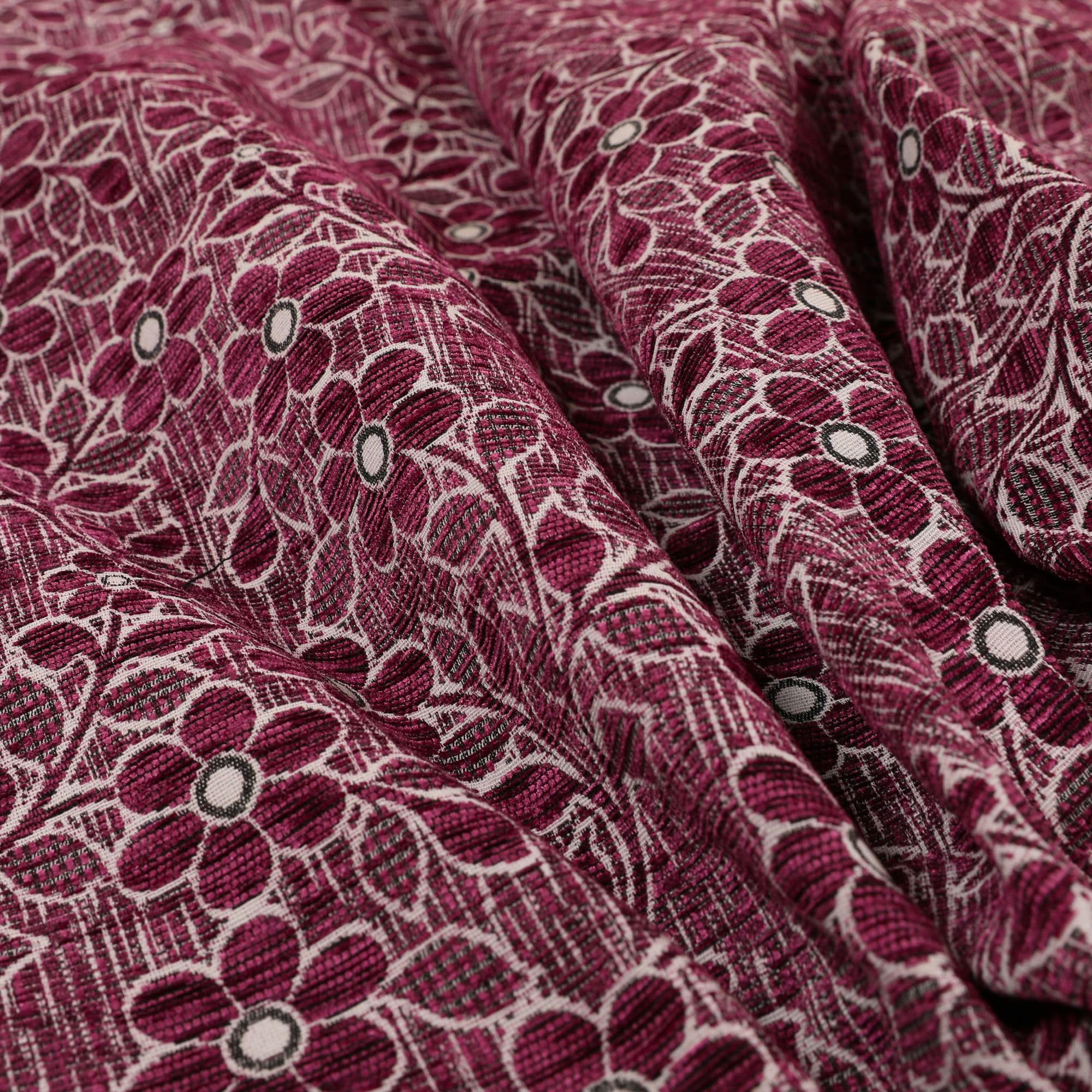 Redbrick Mill Fabrics Flame Retardant Floral Pattern Textured Chenille Upholstery Curtain Use in Pink Colour Fabric (Per Metre)
