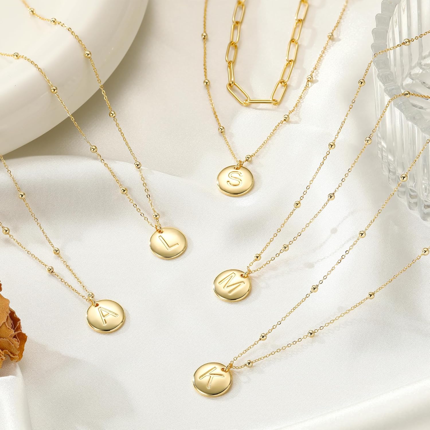 Valentines Day Gifts for Her Kids - Layered Gold Disc Initial Necklaces for Women Girls Gifts Dainty Gold Necklace for Women Paperclip Beaded Necklaces Gold Jewelry for Womens Teen Girls - Image 7