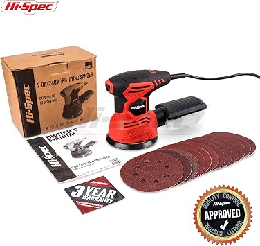 Hi-Spec 2A 240W Random Orbital Palm Electric Sander Tool. 5 Dual Action DA Woodworking & Furniture Sanding Machine