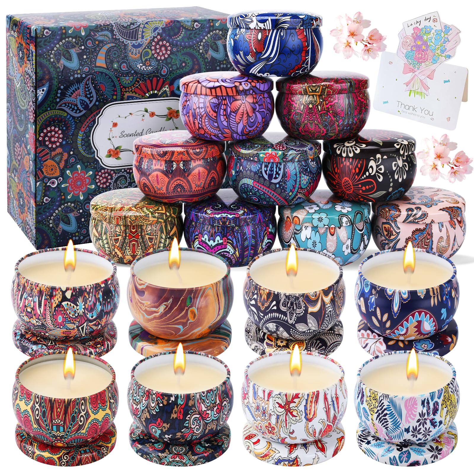 UCAMP 18 piezas de Velas Perfumadas,Juego De Velas Aromáticas con una tarjeta de felicitación,Aromaterapia Cera de Soja Natural,adecuado para el Día de la Madre y San Valentín