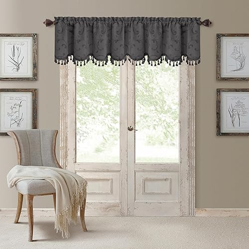 Miniatura 12 de Elrene Home Fashions Mia Jacquard Scroll Cortina Opaca para Ventana, 52" x 95" (1 Panel), Azul Azul,Dorado,Gris,Rojo,Gris
