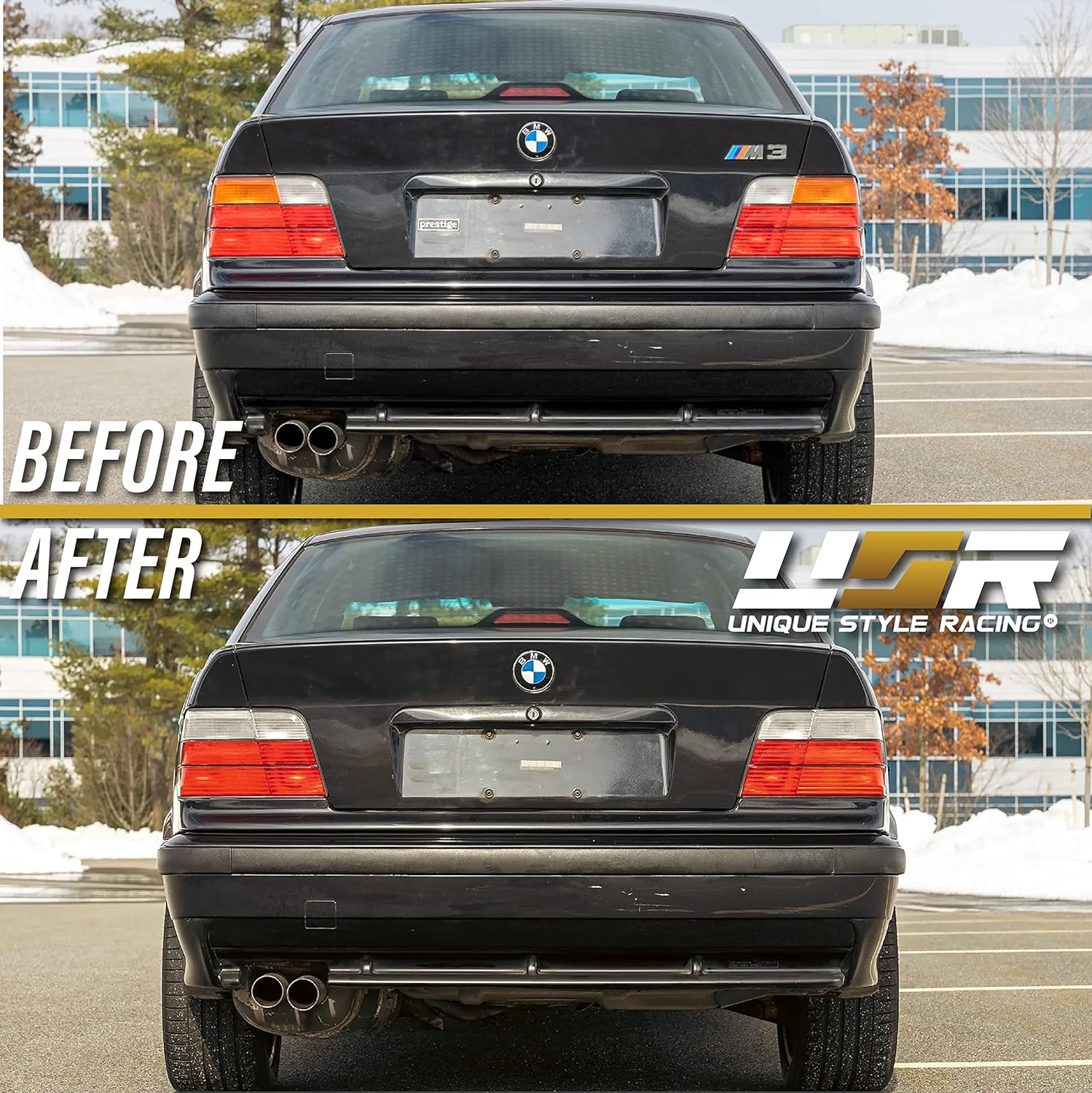DEPO E36 4DR Tail Lights - Rear Replacement Tail Brake Stop Turn Signal Lamps Tailight Compatible with 1992-1998 BMW E36 3 Series 4D Sedan including 318i/325i/328i/M3 (Euro OE Style Red/Clear Lens)