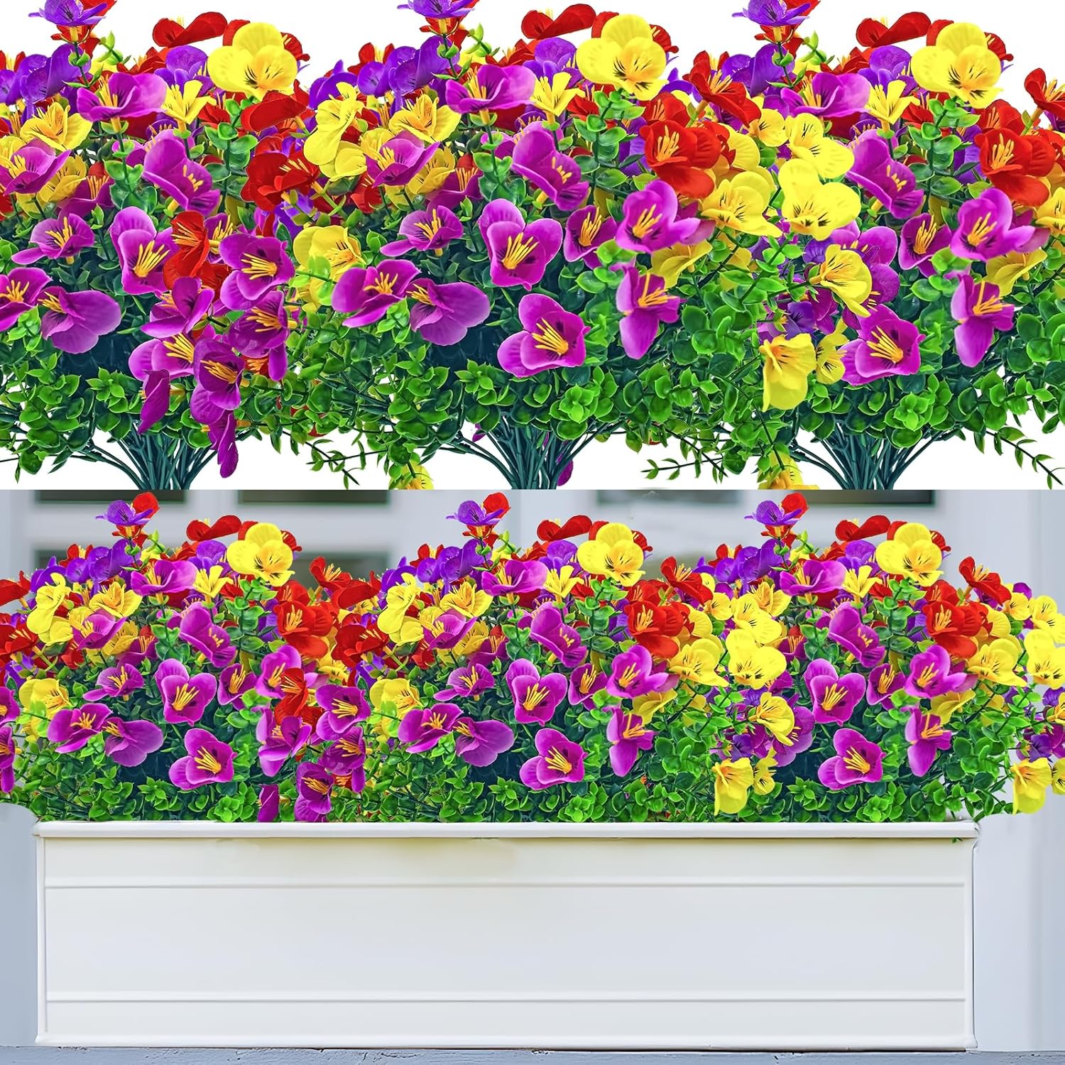 Artificial Flowers for Outdoors Faux Shrubs,8 Bundles UV Resistant Outdoor Fake Plastic Flower Plants for Outside Indoor Home Décor(Mix Colors)