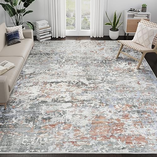 Rugs - Alfombra lavable de 9 x 12 pulgadas, alfombra grande para sala de estar, antideslizante y ultrafina de pelo bajo, alfombra ligera abstracta